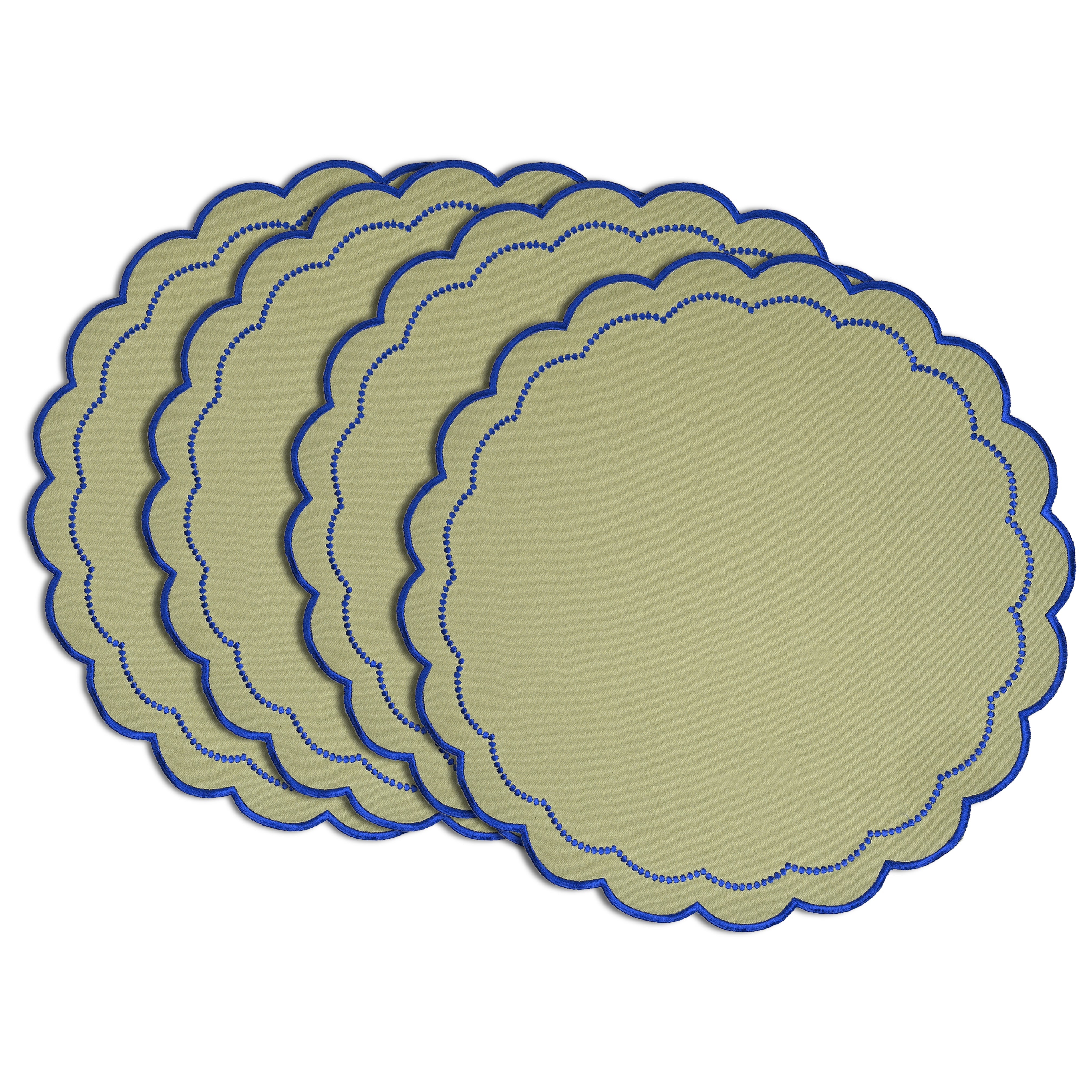 Matcha Green Scalloped Embroidery Round Placemat Ridhi Block Print