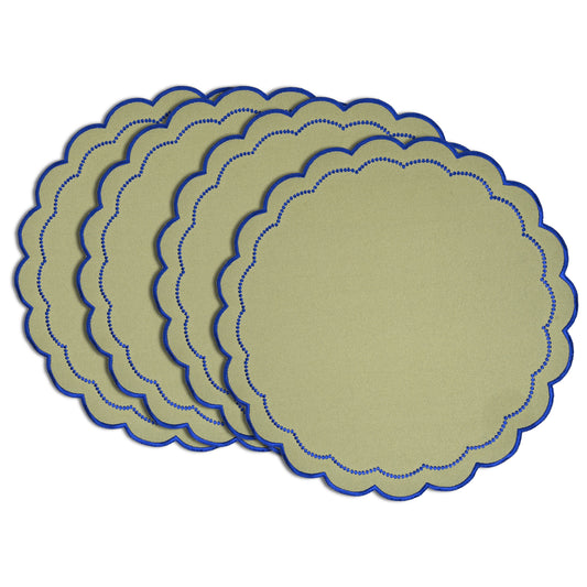 Matcha Green Scalloped Embroidery Round Placemat Ridhi Block Print