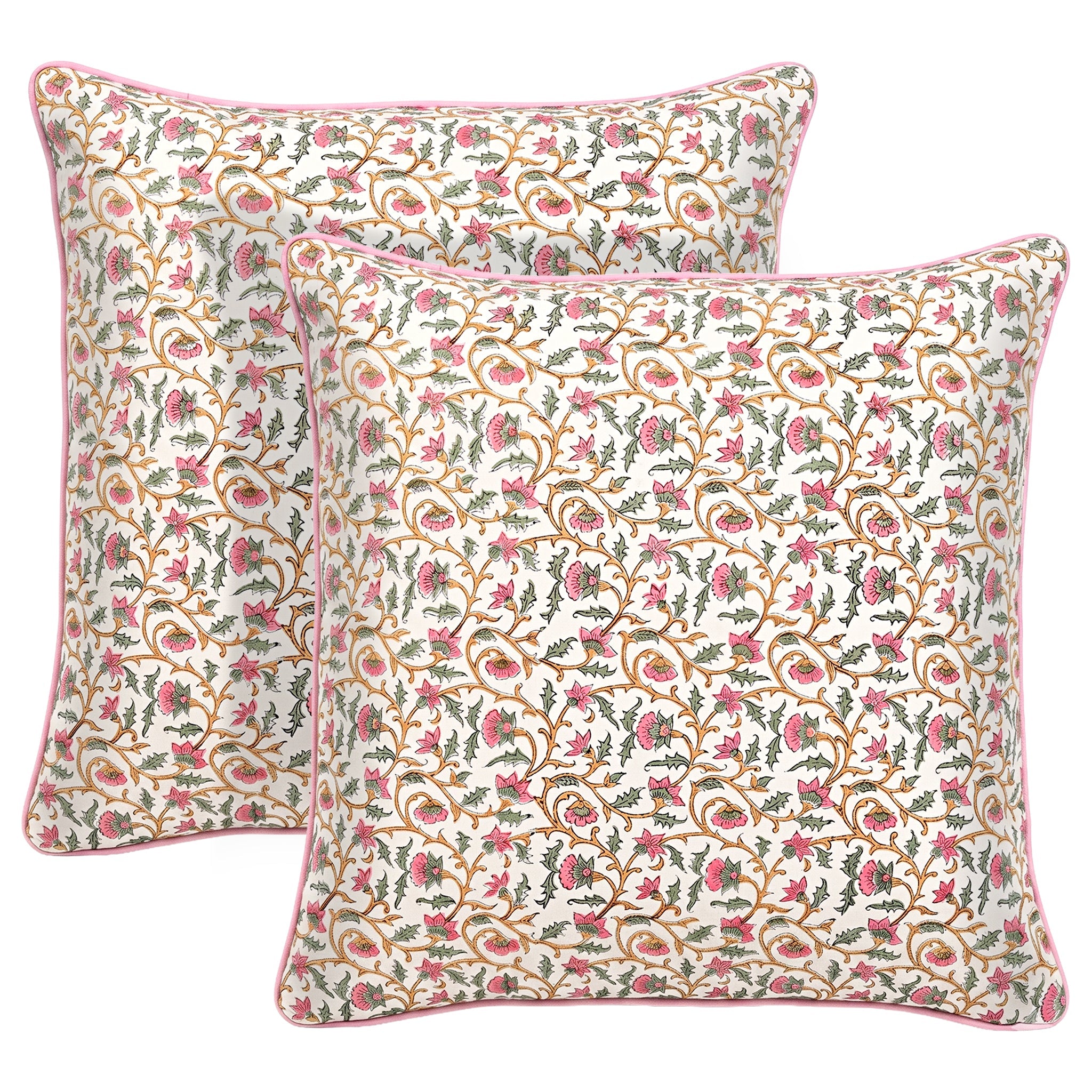 Rose pink Floral vine piping Pillow Cover RIDHI