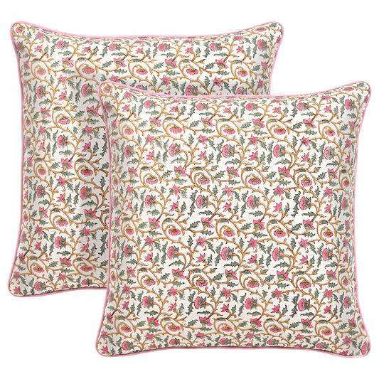Rose pink Floral vine piping Pillow Cover RIDHI