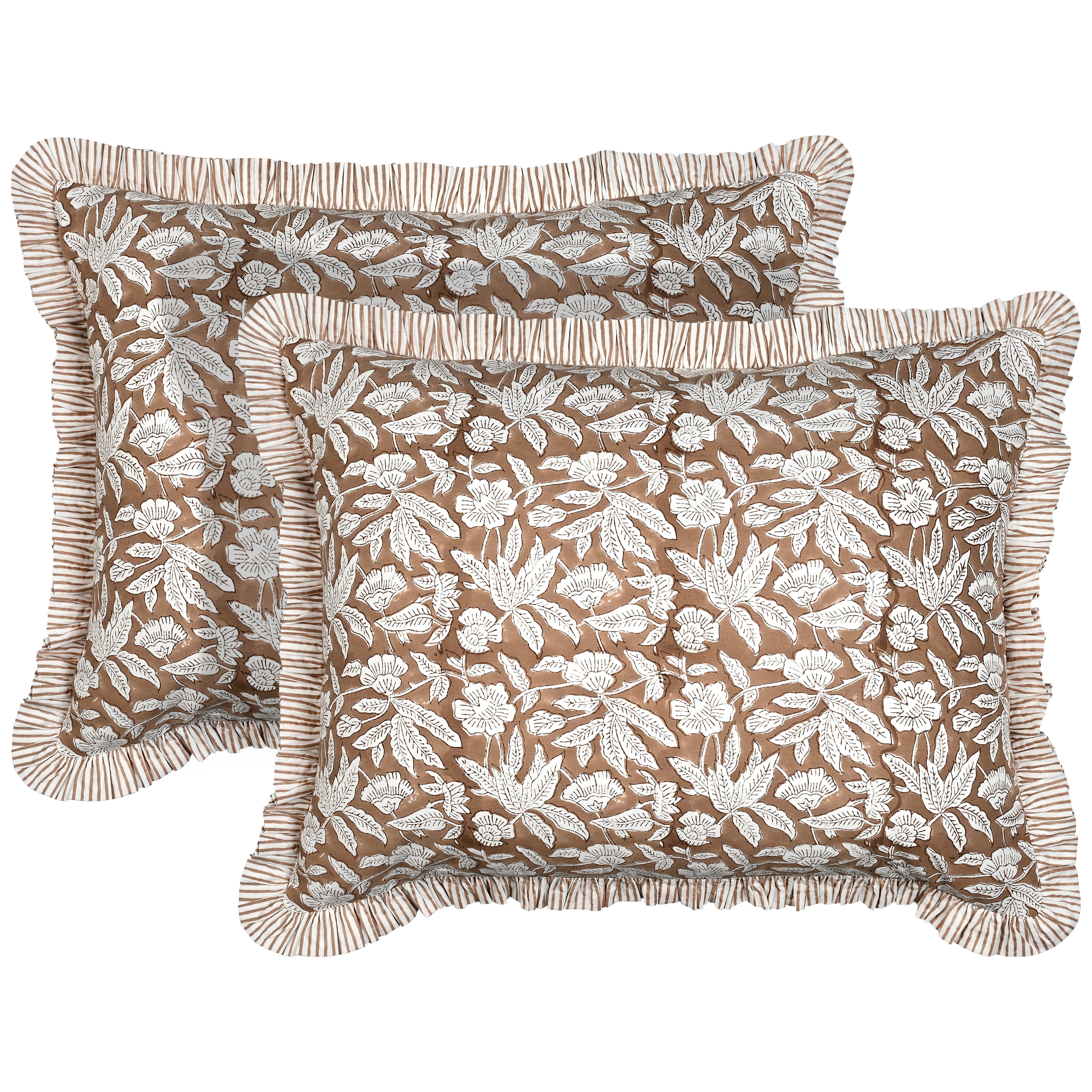 Oak Brown Bed Pillow Cover Ridhi Block Print