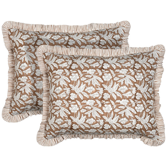 Oak Brown Bed Pillow Cover Ridhi Block Print