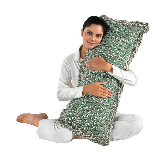 Basil Green Sham Cover Ridhi Block Print