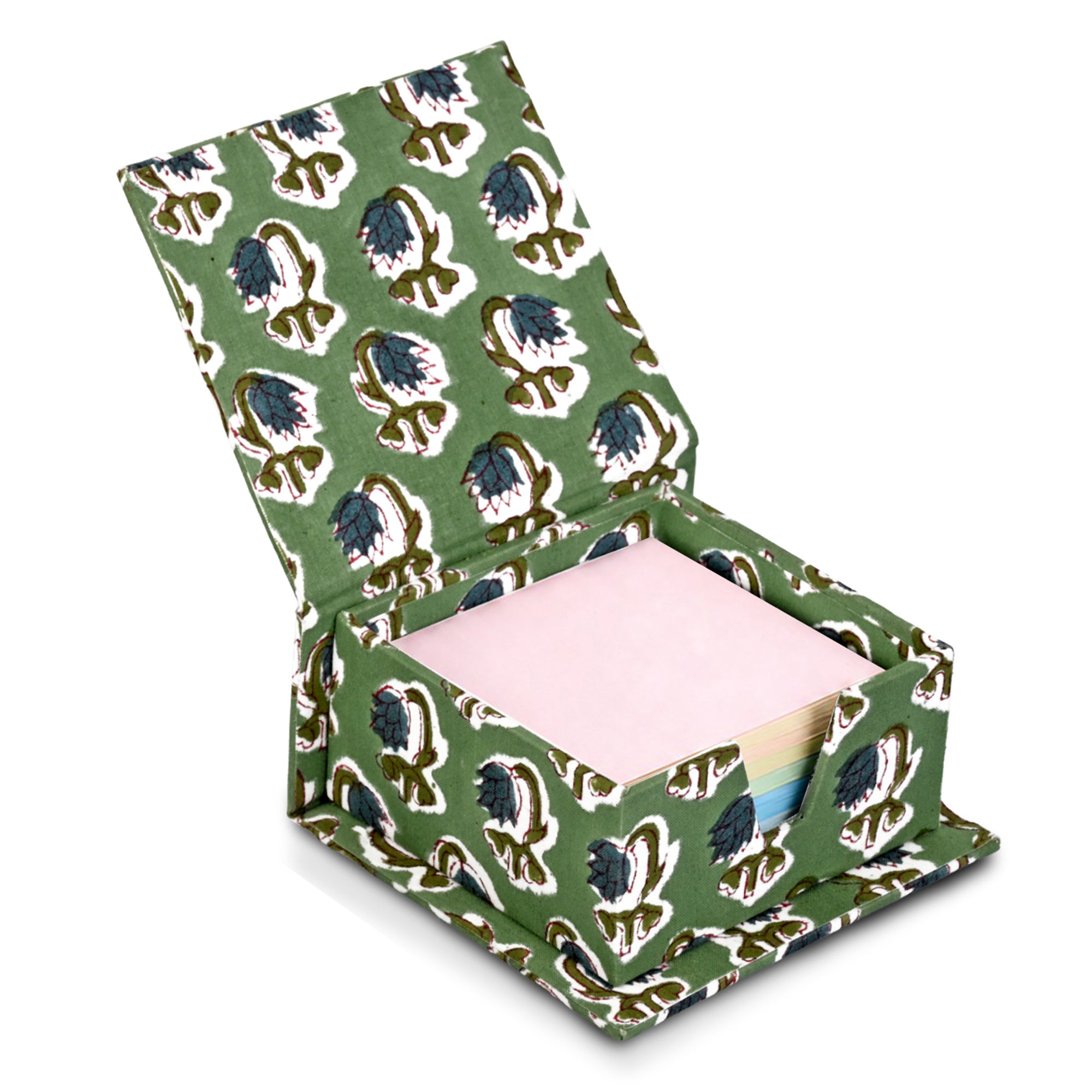 Hand Block Print Cotton Sticky Note Holder - Basil Green RIDHI