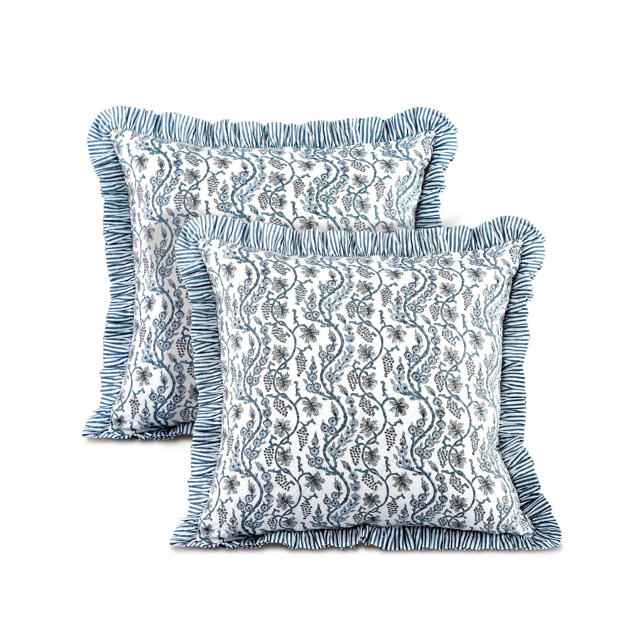 Baby Blue Eyes Ruffle Pillow Cover Ridhi Block Print