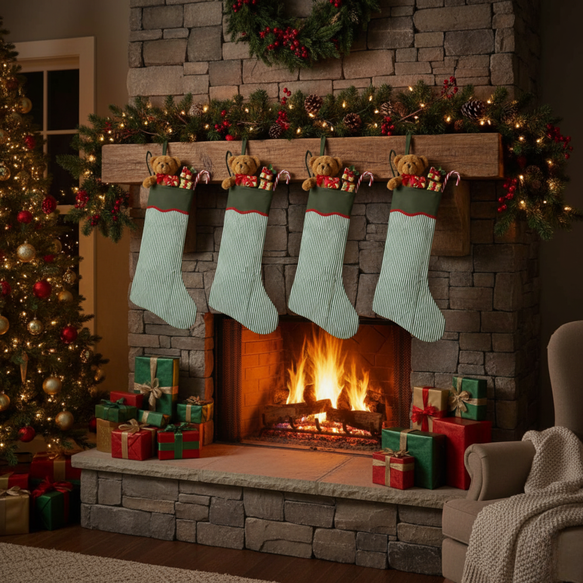 Green Stripes Christmas Stocking