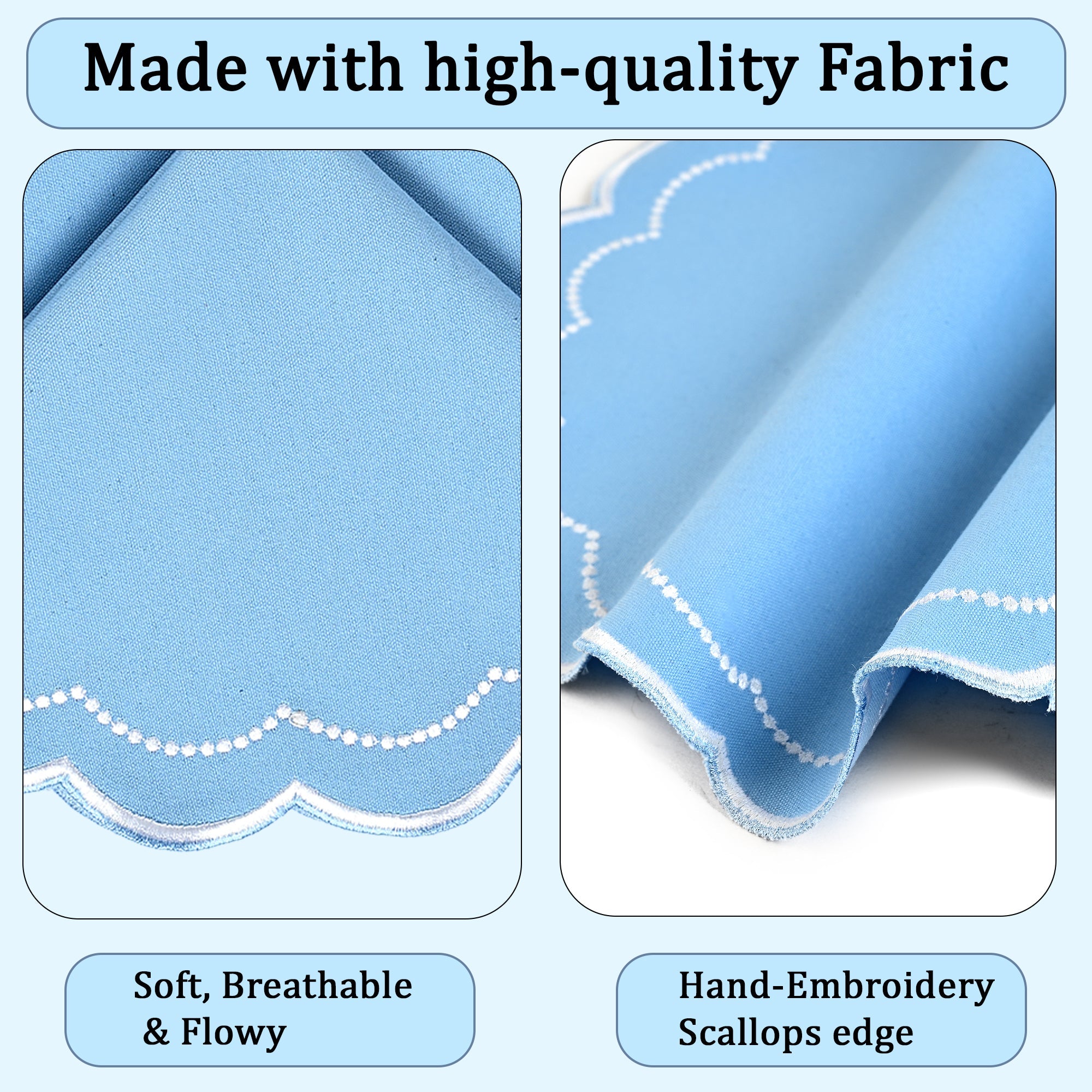 Sky Blue Scalloped Embroidery Round Placemat Ridhi Block Print