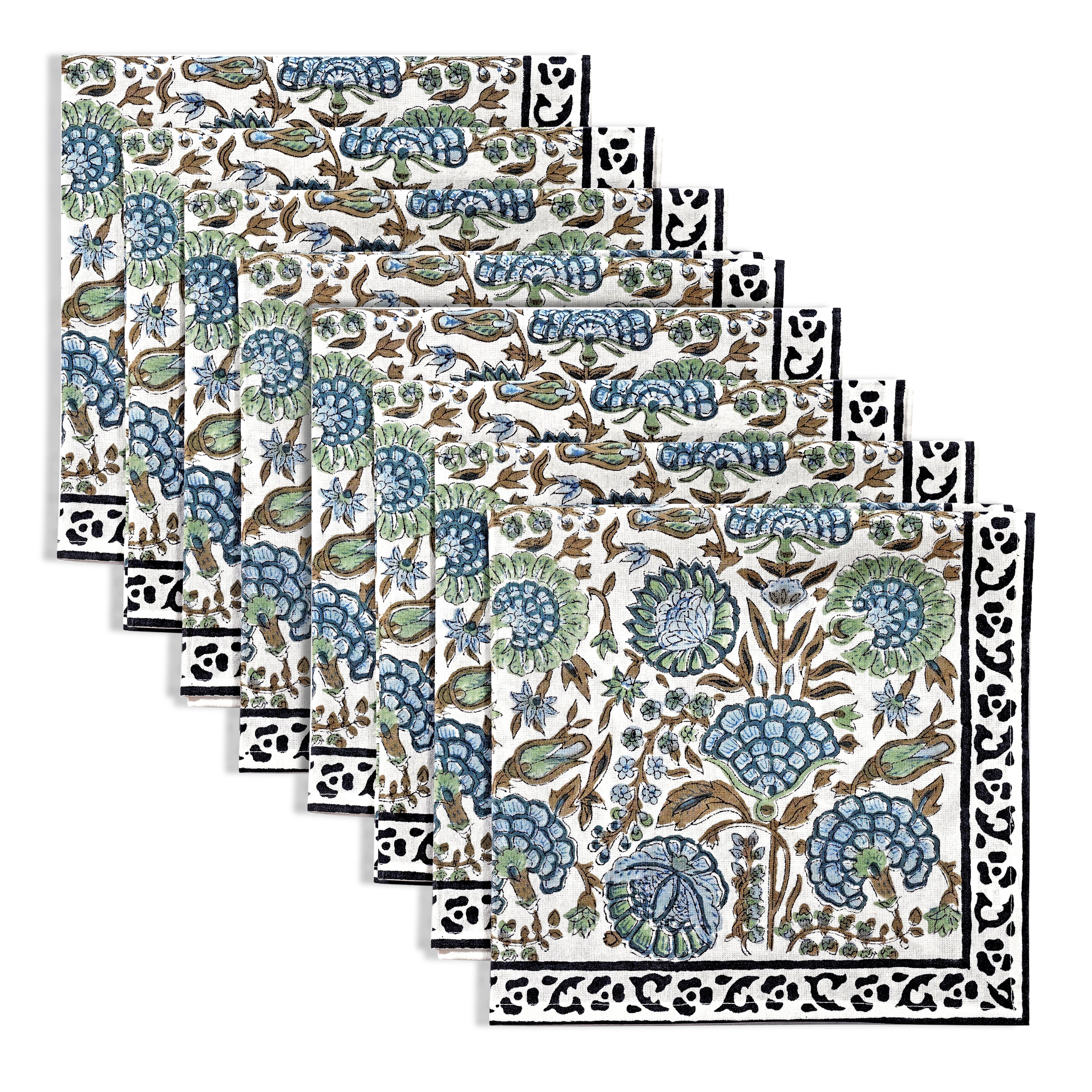 Asparagus Green Border Napkins Ridhi Block Print