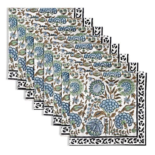 Asparagus Green Border Napkins Ridhi Block Print