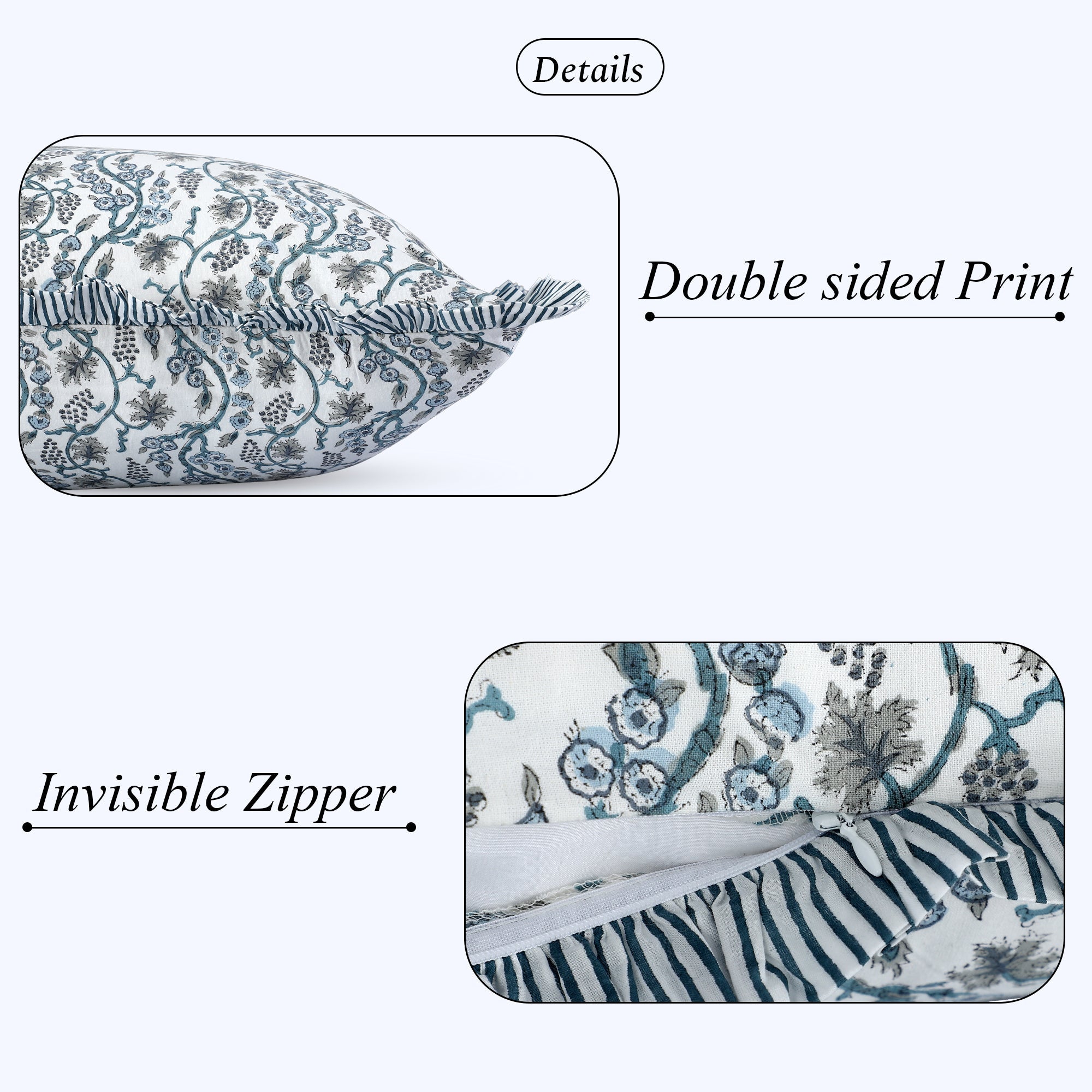 Baby Blue Eyes Ruffle Pillow Cover Ridhi Block Print