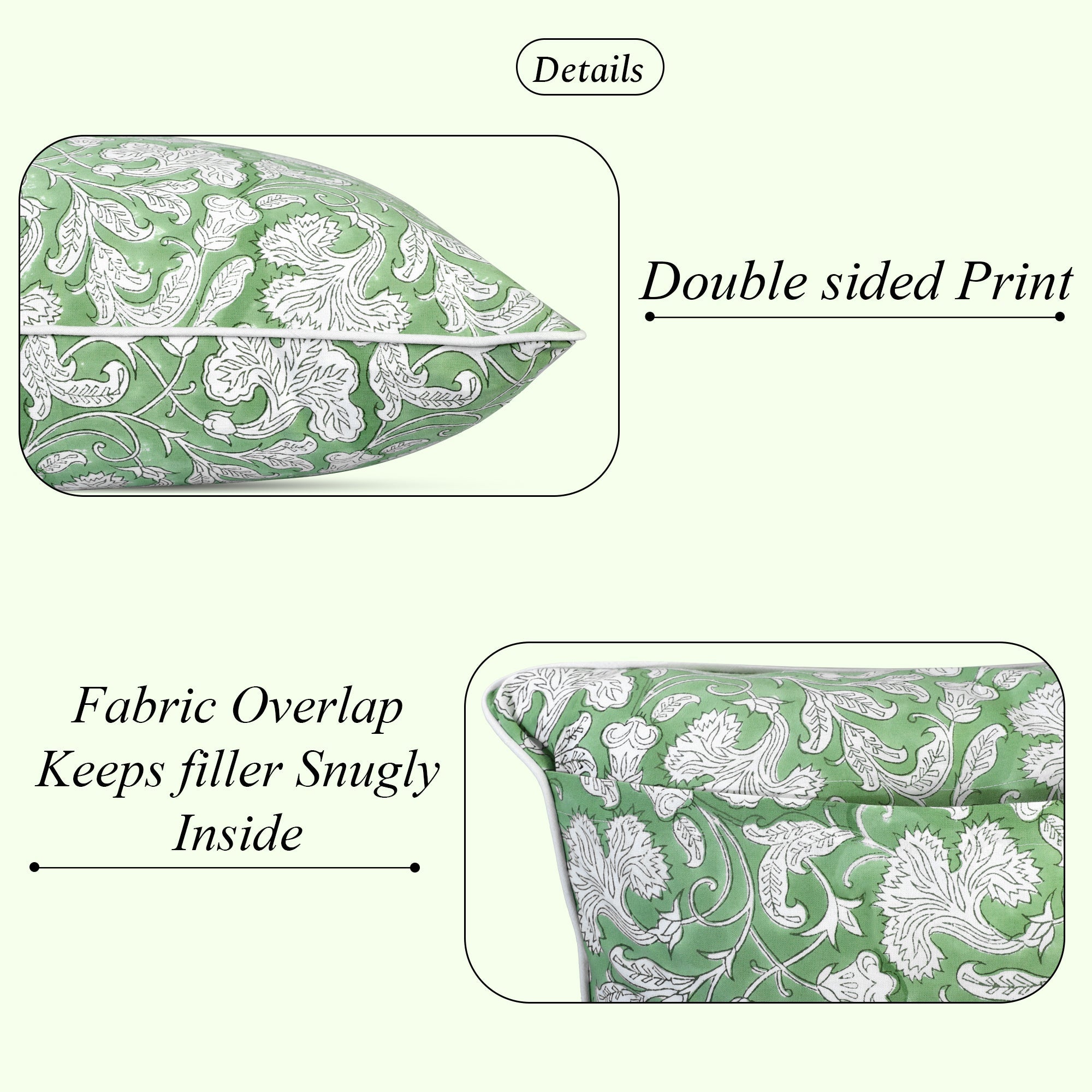 Sage Green Piping Pillow Cover Ridhi Block Print