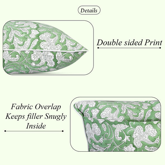 Sage Green Piping Pillow Cover Ridhi Block Print