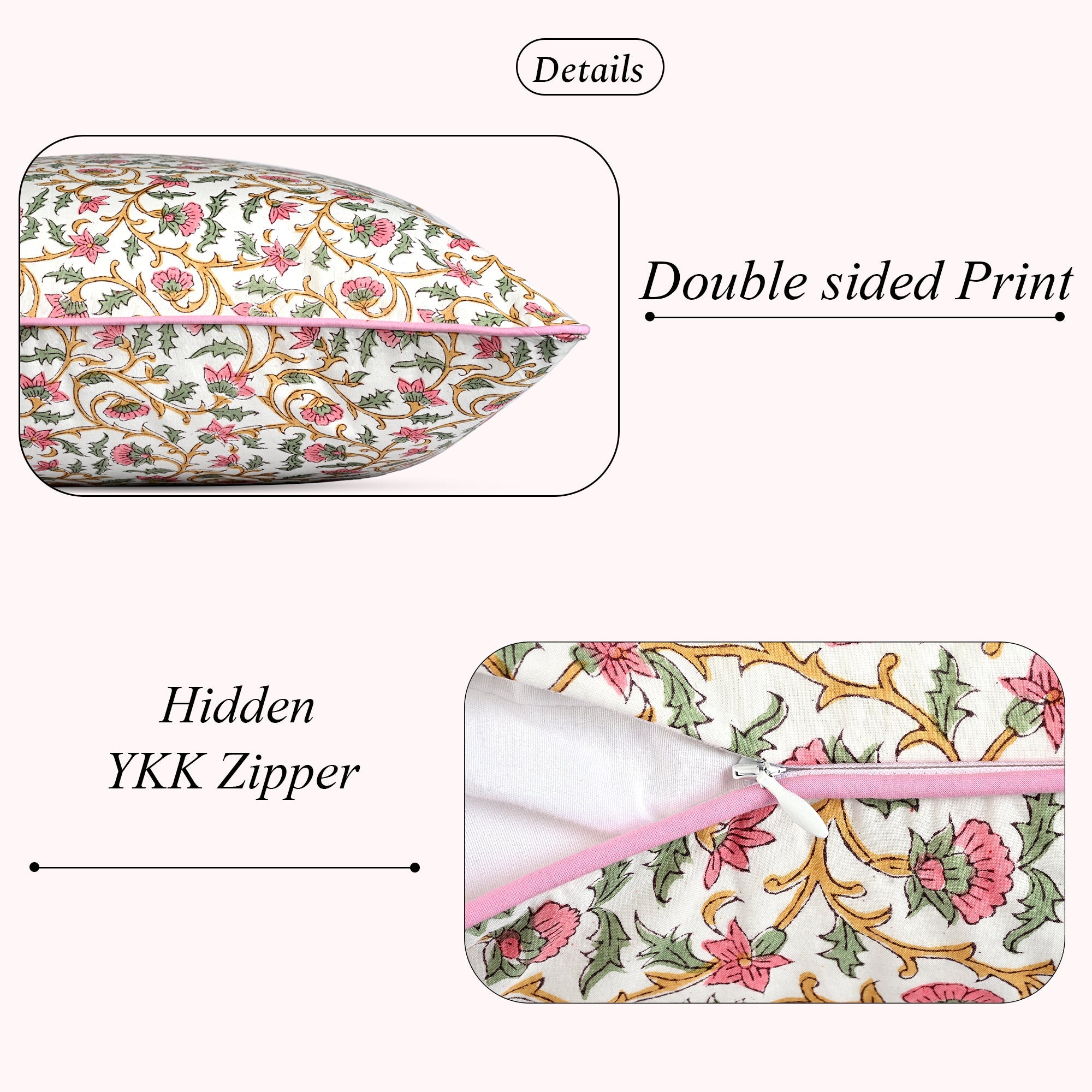 Rose pink Floral vine piping Pillow Cover RIDHI
