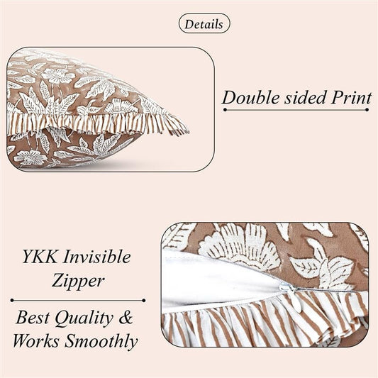 Oak Brown Bed Pillow Cover Ridhi Block Print