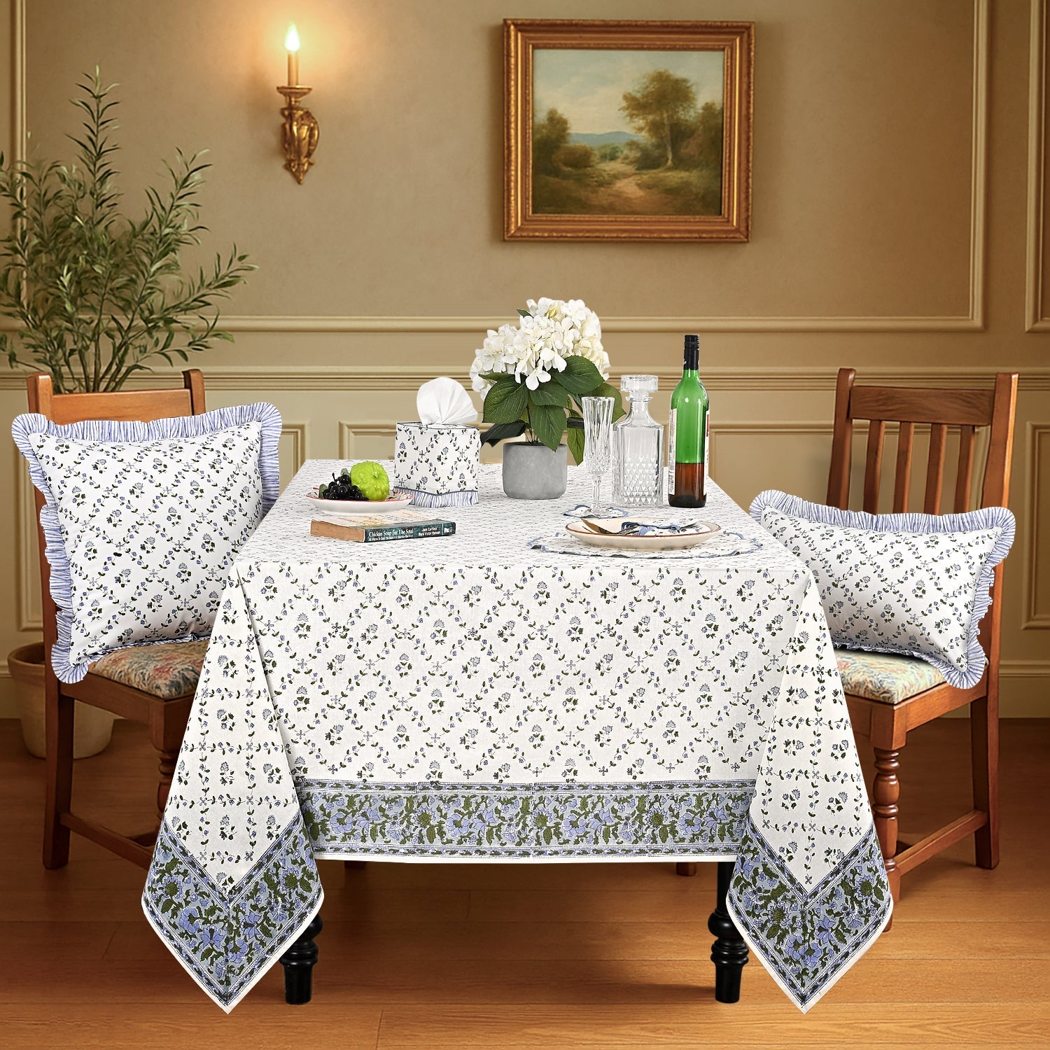 Powder Blue Rectangle Tablecloth Ridhi Block Print
