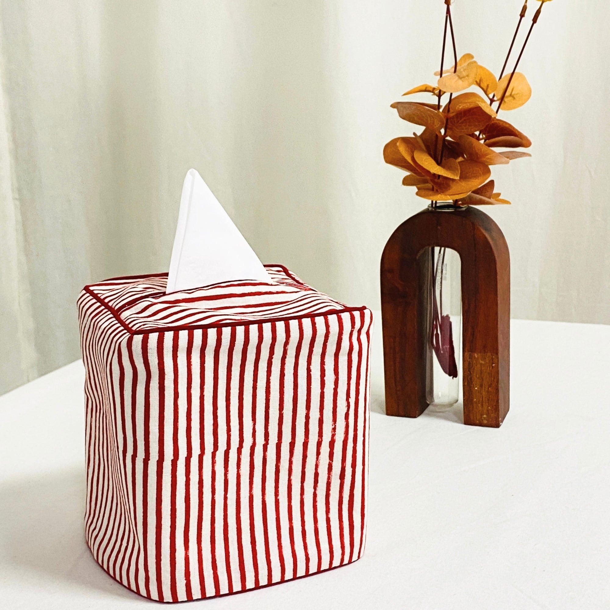 Red Striped Tissue Box Cover Ridhi Block Print