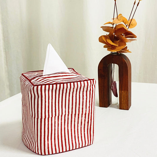 Red Striped Tissue Box Cover Ridhi Block Print
