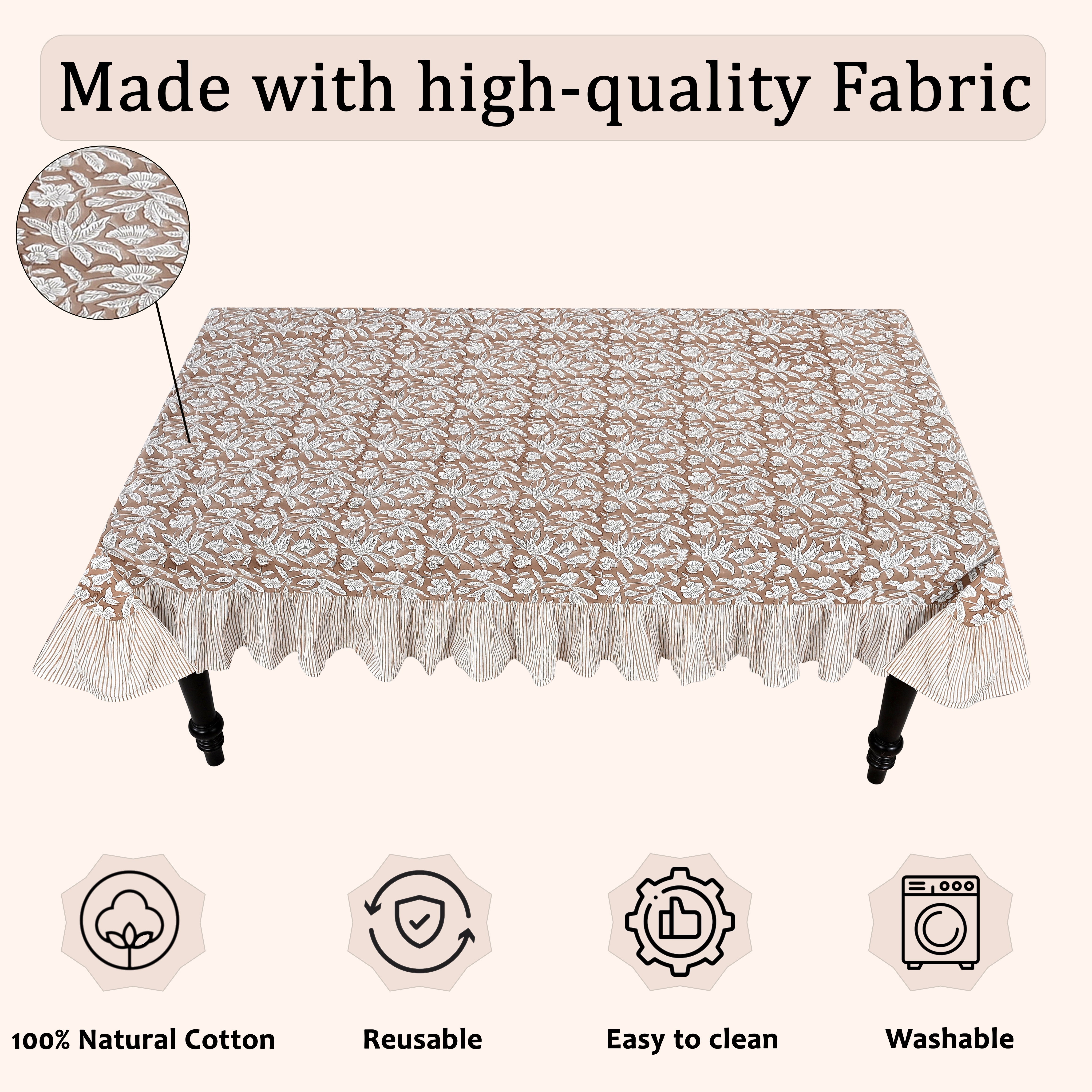 Ruffle Rectangle & Square Tablecloth - Oak Brown Ridhi Block Print