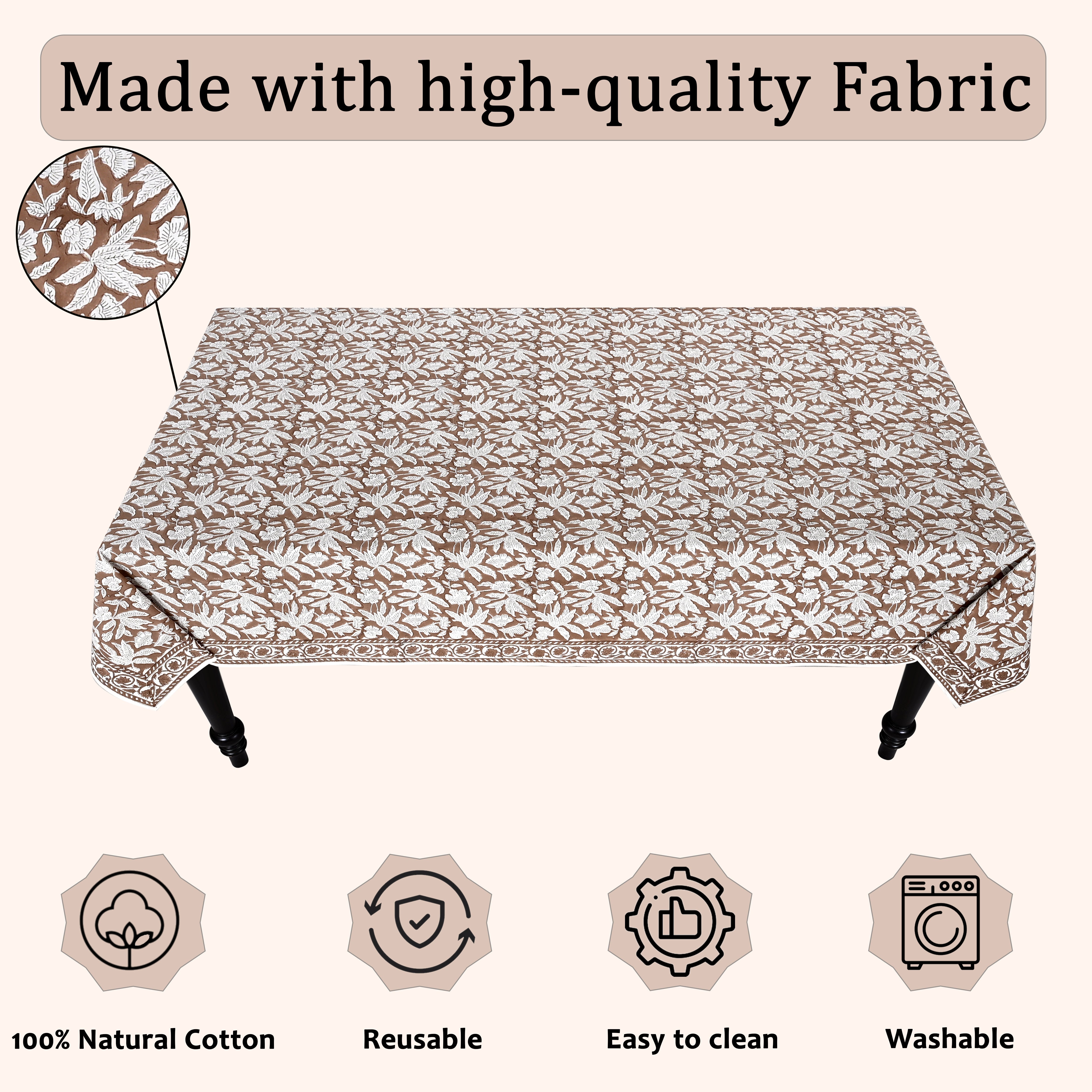 Oak Brown Rectangle Tablecloth Ridhi Block Print