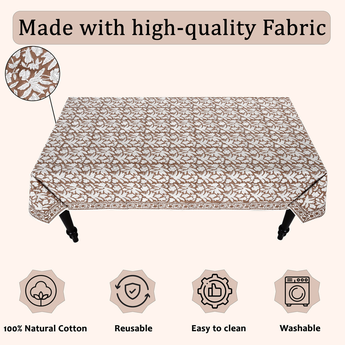 Oak Brown Square & Rectangle Tablecloth Ridhi Block Print