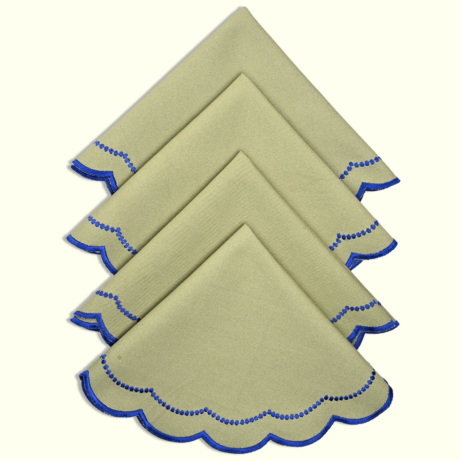 Matcha Green Scalloped Embroidery Round Placemat Ridhi Block Print