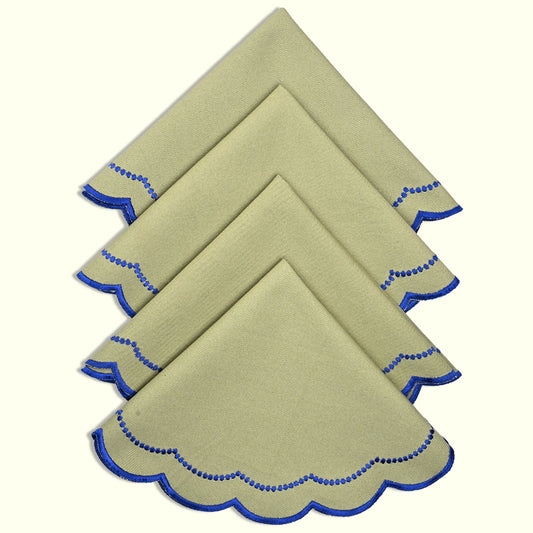 Matcha Green Scalloped Embroidery Round Placemat Ridhi Block Print