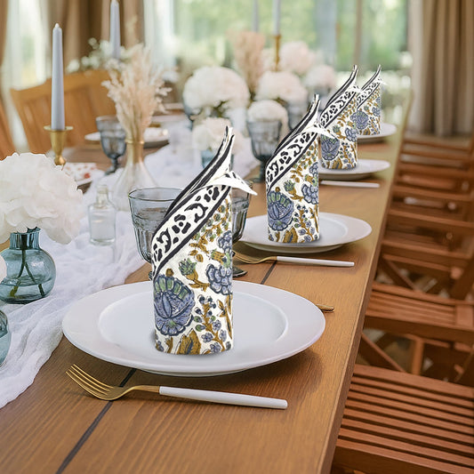 Asparagus Green Border Napkins Ridhi Block Print