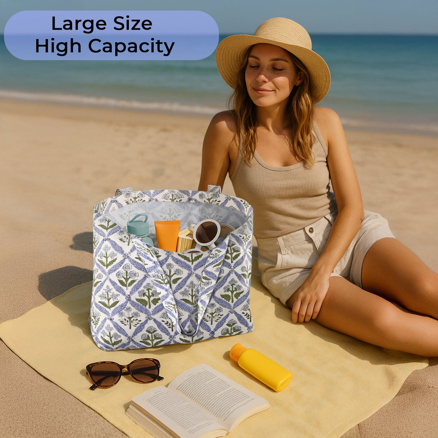 Light Steel Blue Tote Bag Ridhi Block Print