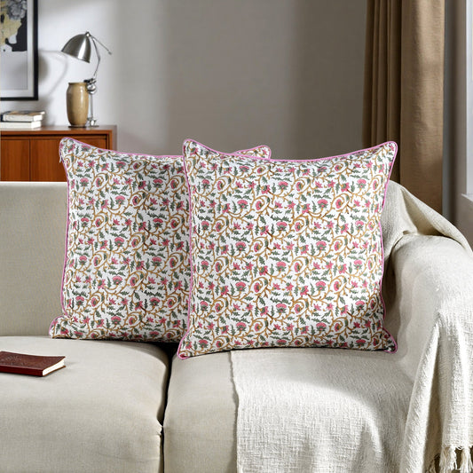 Rose pink Floral vine piping Pillow Cover RIDHI