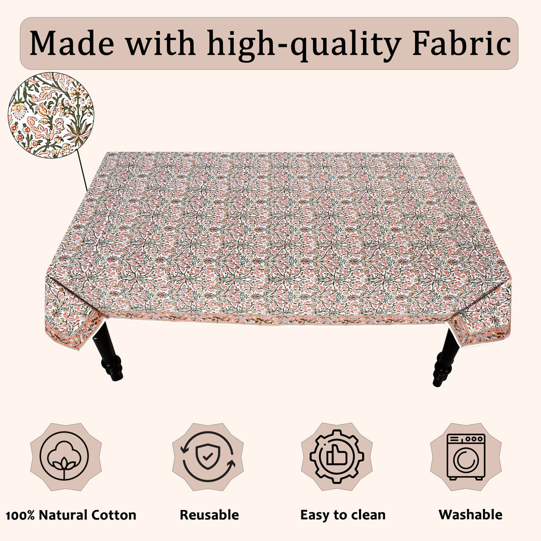 Sassy Salmon and Emerald Green Square & Rectangle Tablecloth Ridhi Block Print