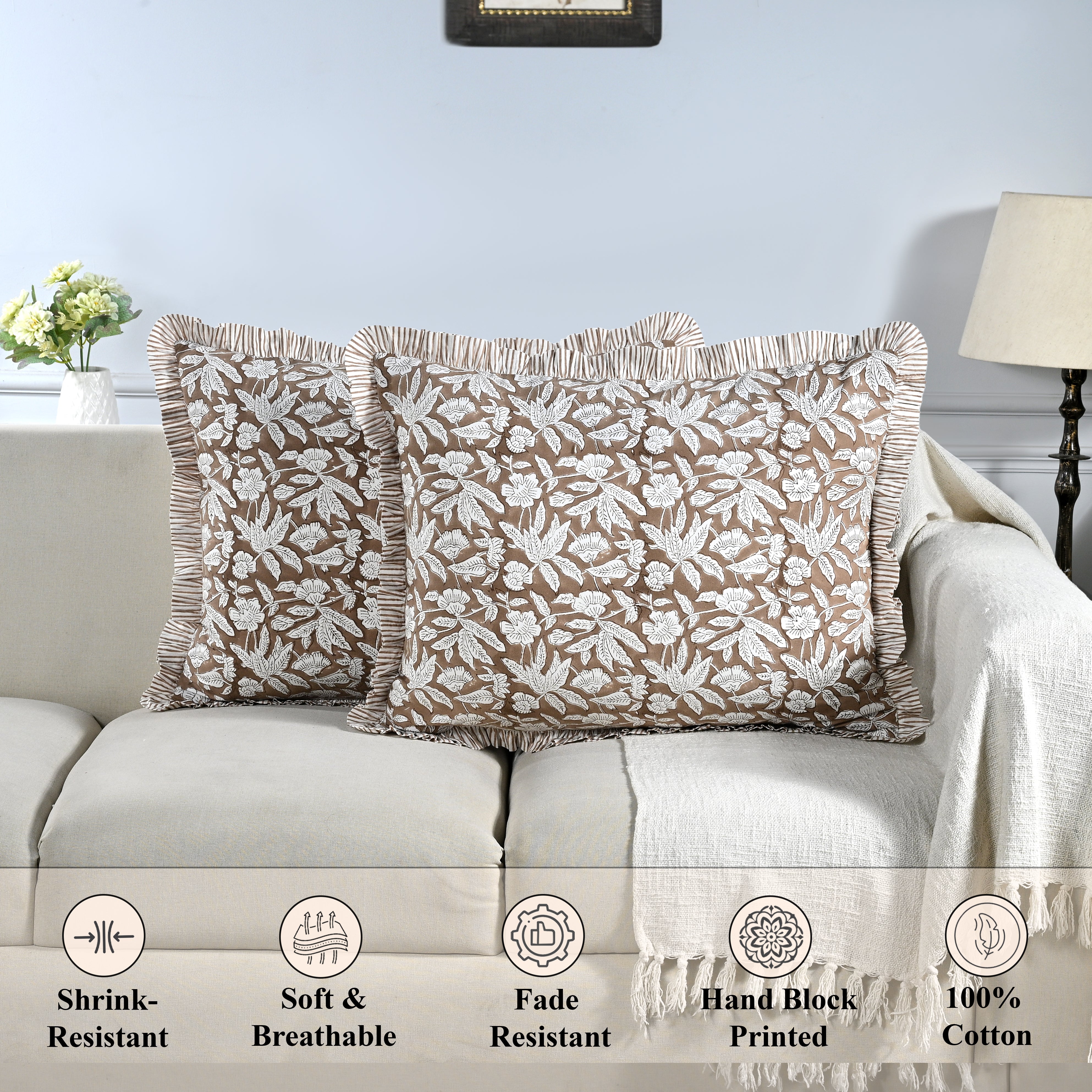 Oak Brown Bed Pillow Cover Ridhi Block Print