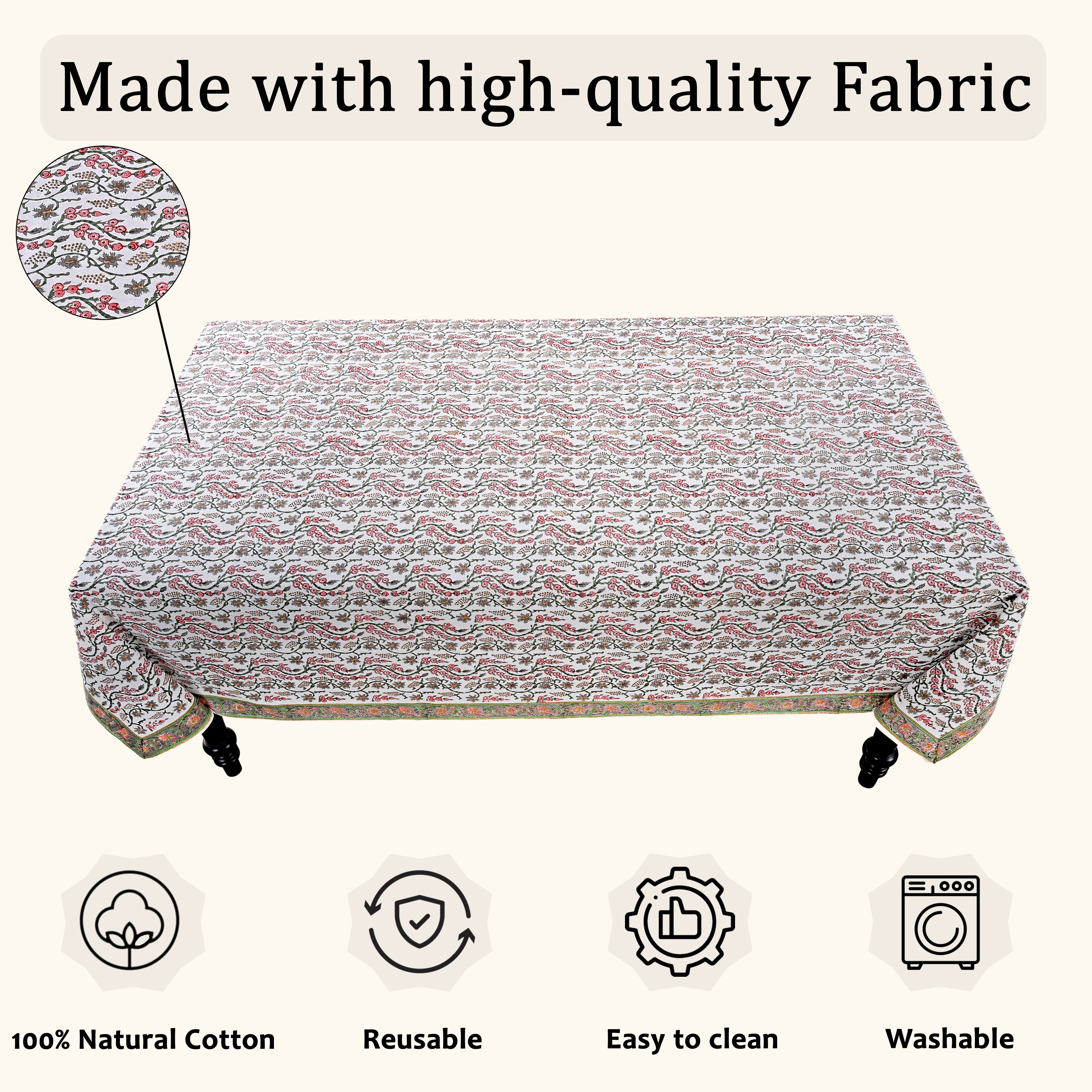 Coral Pink Rectangle Tablecloth Ridhi Block Print