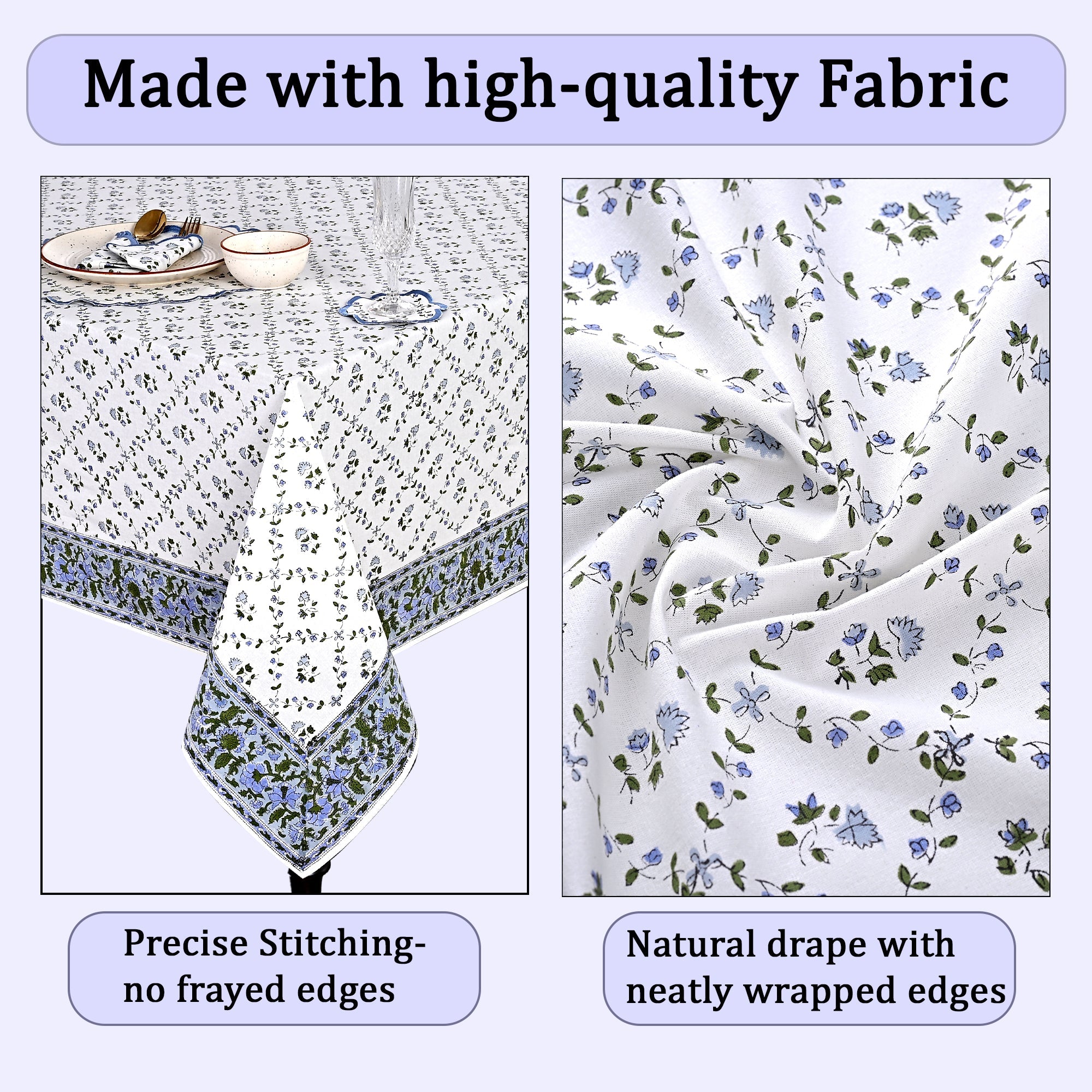 Powder Blue Rectangle Tablecloth Ridhi Block Print