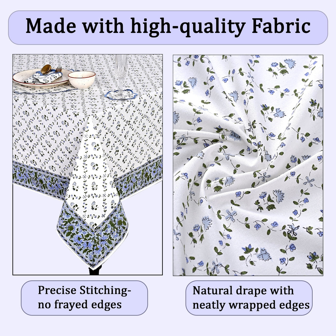Powder Blue Square & Rectangle Tablecloth Ridhi Block Print