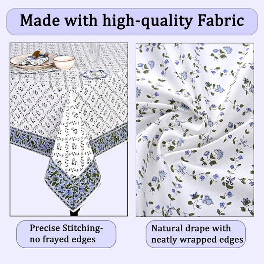 Powder Blue Rectangle Tablecloth Ridhi Block Print