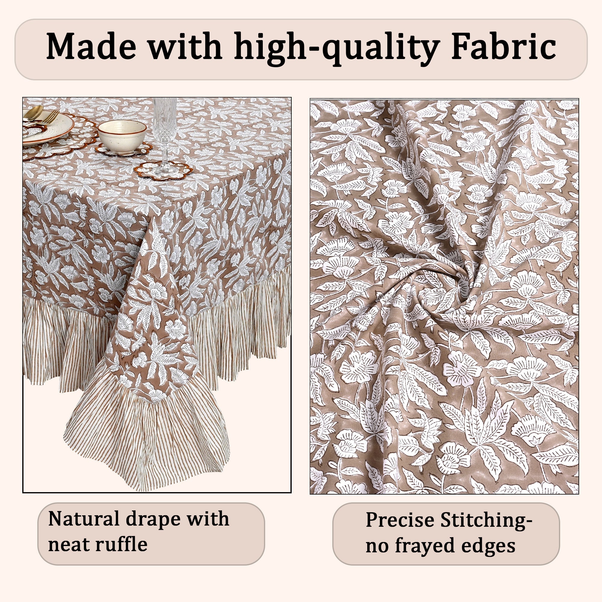 Ruffle Rectangle & Square Tablecloth - Oak Brown Ridhi Block Print