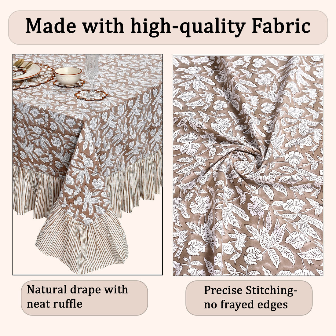 Ruffle Rectangle & Square Tablecloth - Oak Brown Ridhi Block Print