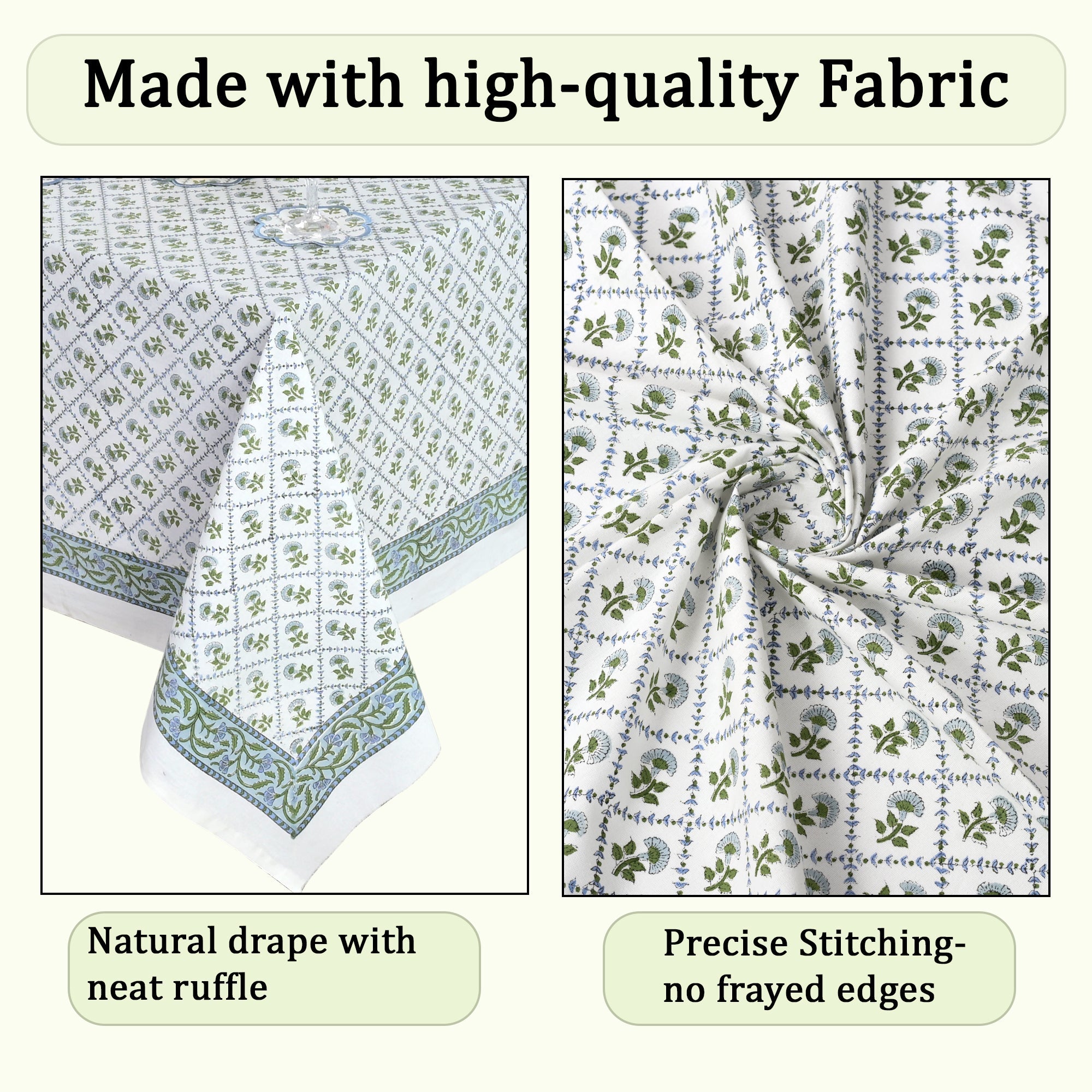 Indian Light Blue Rectangle Tablecloth Ridhi Block Print
