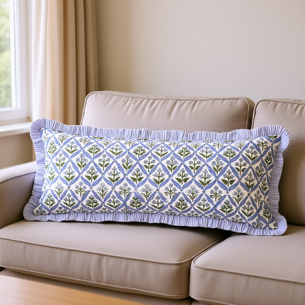 Light Steel Blue Sham Cover Ridhi Block Print