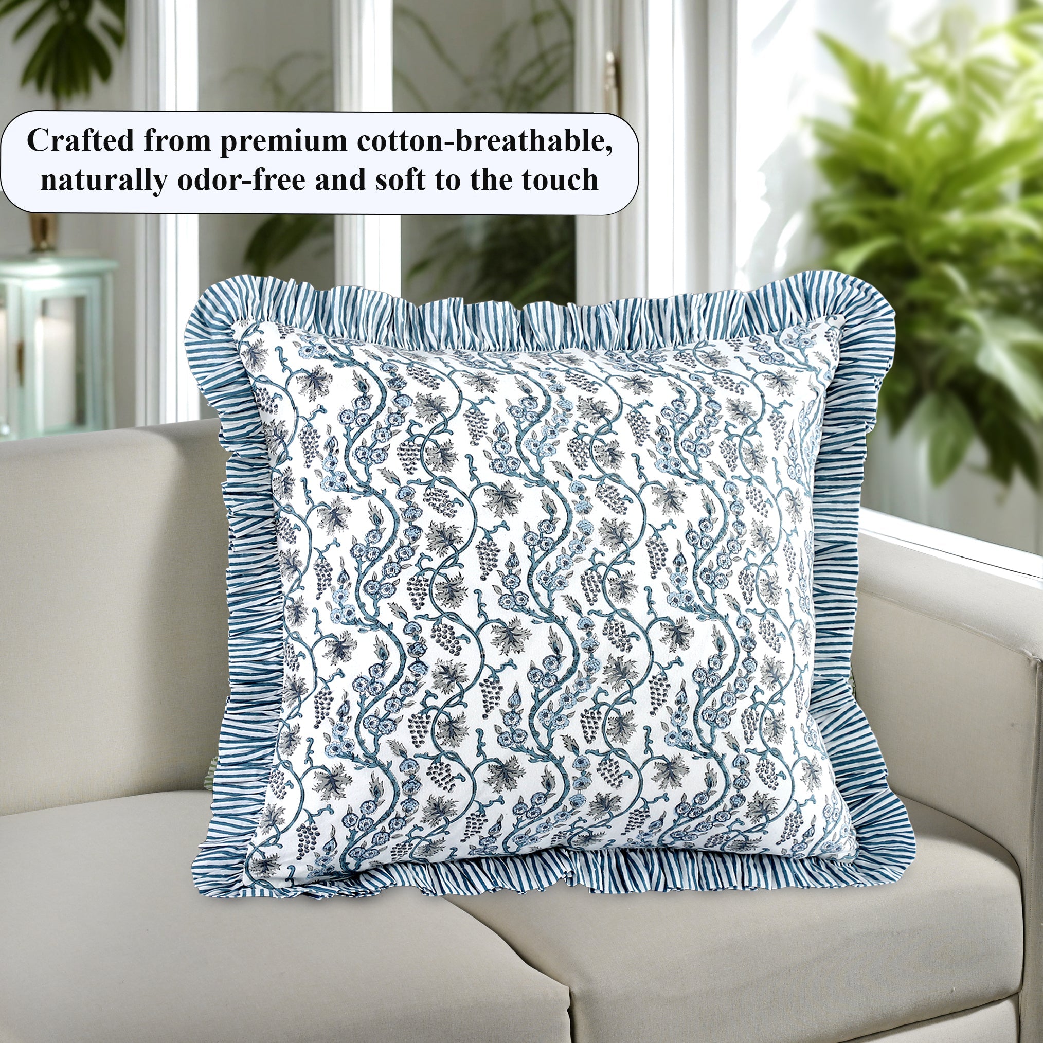 Baby Blue Eyes Ruffle Pillow Cover Ridhi Block Print