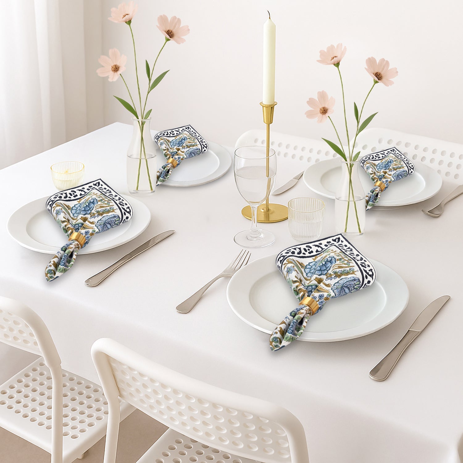 Asparagus Green Border Napkins Ridhi Block Print