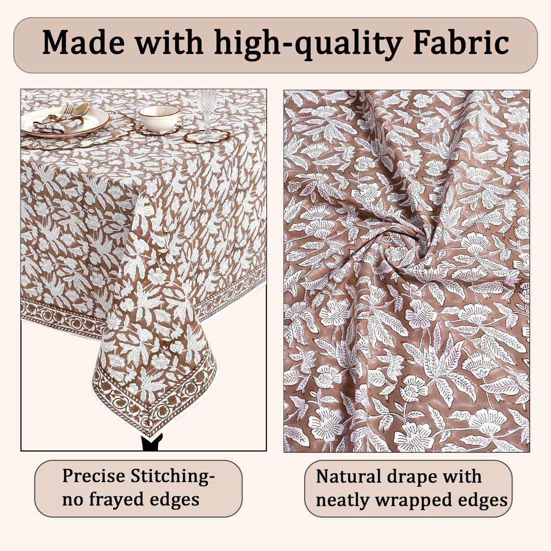 Oak Brown Square & Rectangle Tablecloth Ridhi Block Print