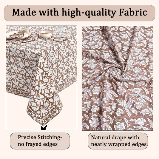 Oak Brown Rectangle Tablecloth Ridhi Block Print