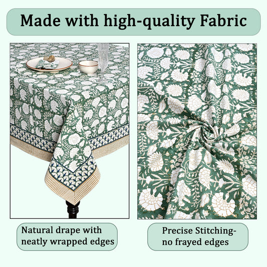 Turquoise Moss Green Rectangle Tablecloth Ridhi Block Print
