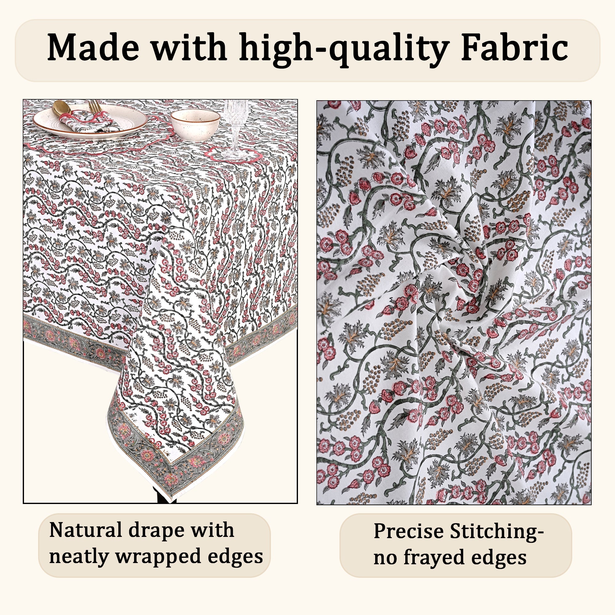 Coral Pink Rectangle Tablecloth Ridhi Block Print