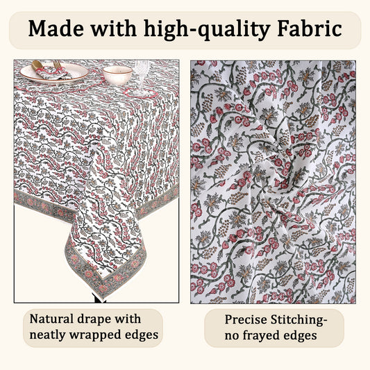 Coral Pink Rectangle Tablecloth Ridhi Block Print