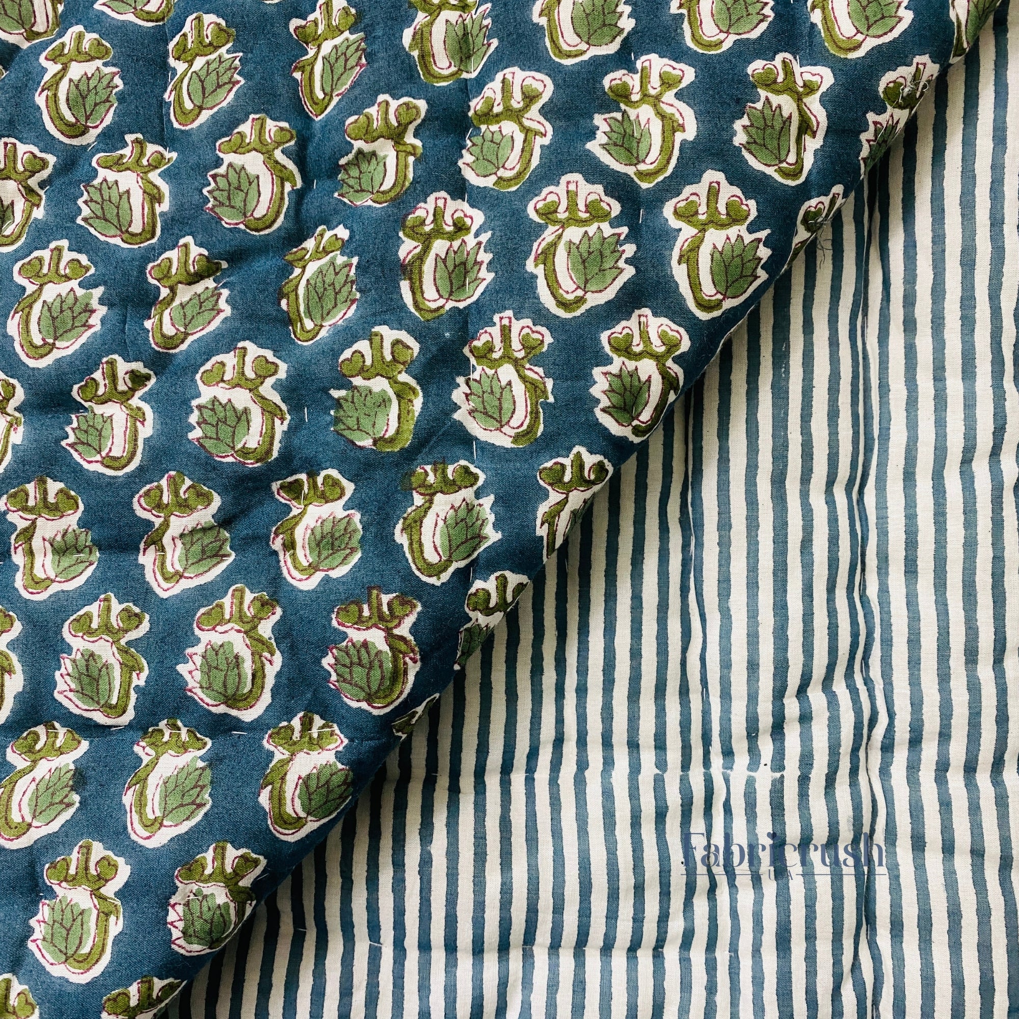Peacock Blue Quilt Ridhi Block Print