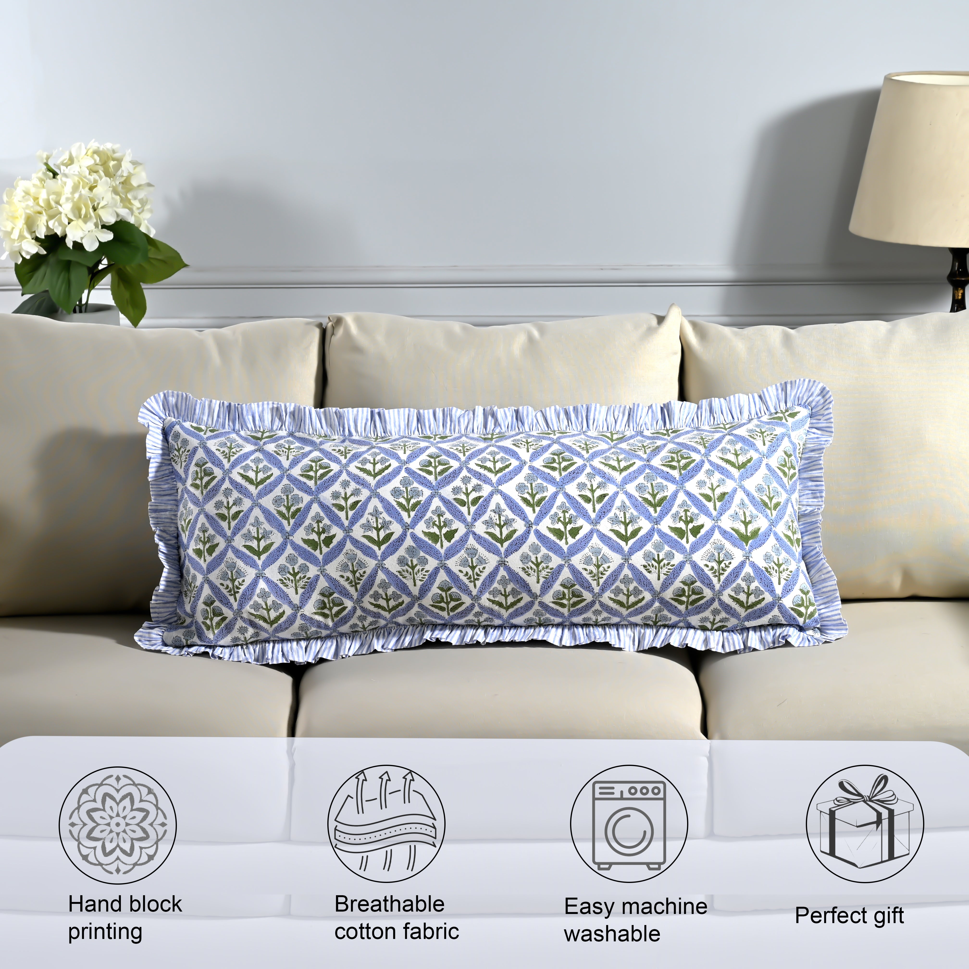 Light Steel Blue Sham Cover Ridhi Block Print