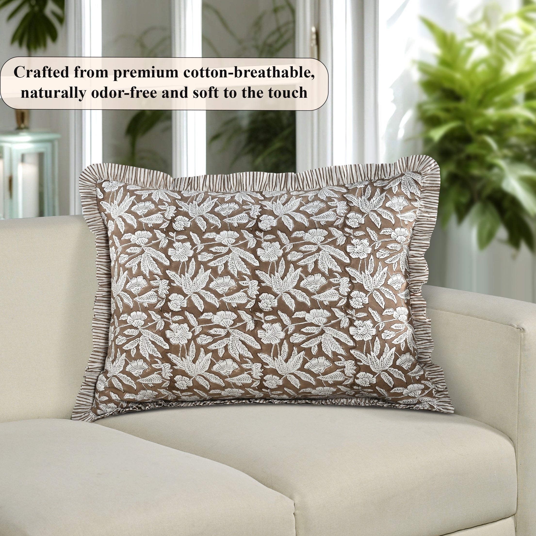 Oak Brown Bed Pillow Cover Ridhi Block Print