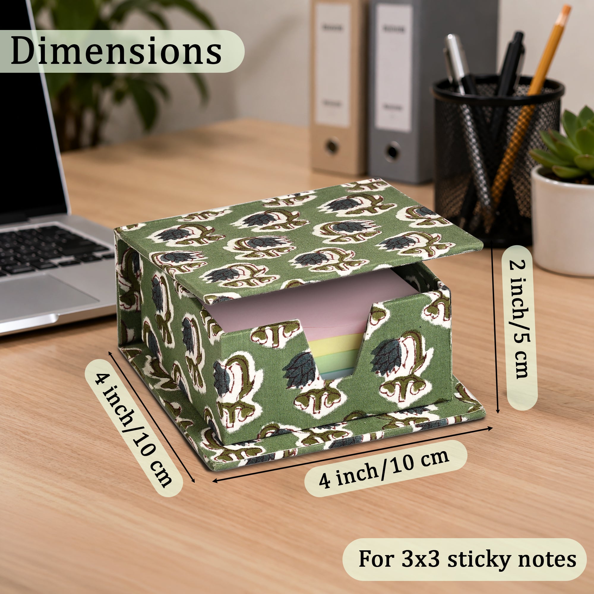 Hand Block Print Cotton Sticky Note Holder - Basil Green RIDHI